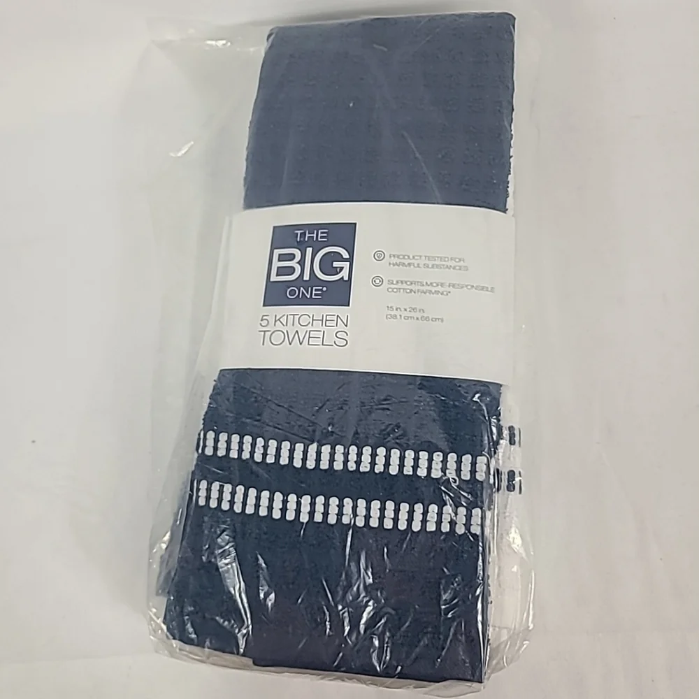 NWT The Big One Kitchen Towels 5 Pack White Blue